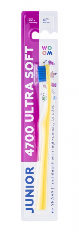 WOOM, Bērnu zobu birste Junior Ultra Soft 4700,DZELTENA Magnolica