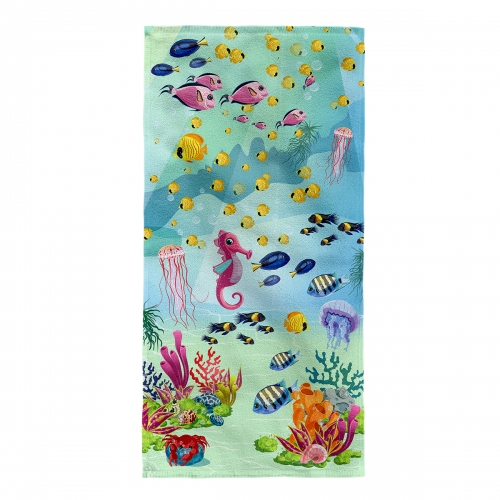 children's Bath/Pool/Beach Cotton Towel «sea ocean world» 70x140 cm. Magnolica