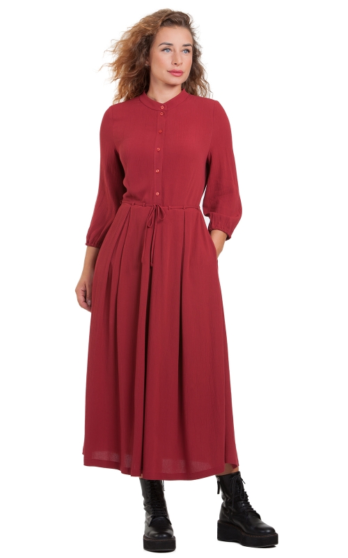 MIDI RED DRESS WITH POCKETS  Magnolica