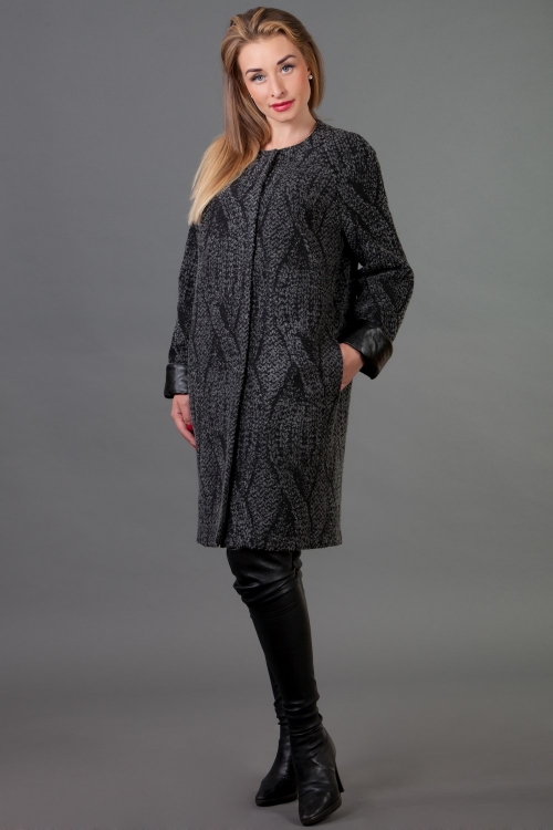black and gray HALF WOOL COAT WITH TEXTURED BOUCLE WEAVE Magnolica