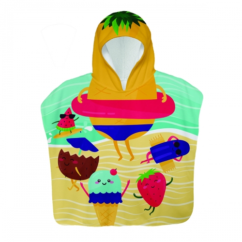 CHILDREN'S HOODED PONCHO «happy fruits»,4-9 Y.OLD Magnolica
