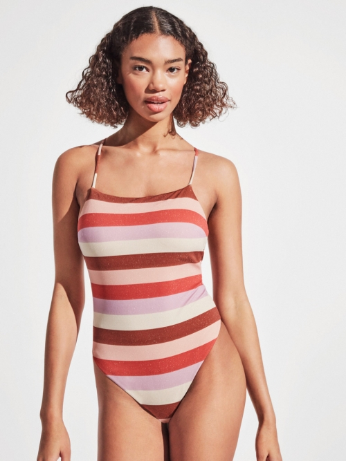 THIN STRAP OPEN BACK SWIMSUIT in striped color Magnolica
