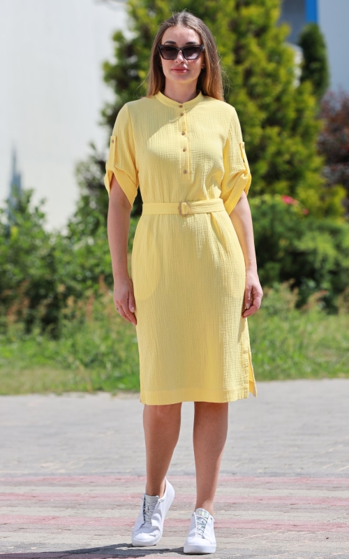 SPRING/SUMMER CASUAL yellow SHIRT DRESS Magnolica