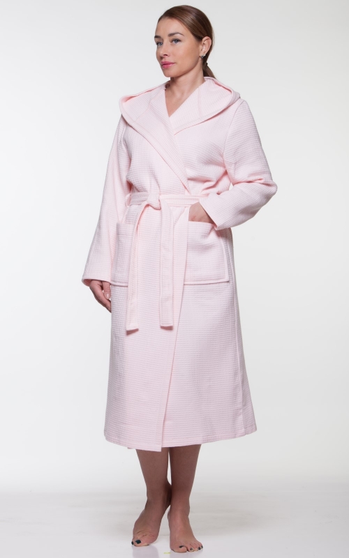 WAFFLE ROBE WITH HOOD AND BELT IN  pink COLOUR Magnolica