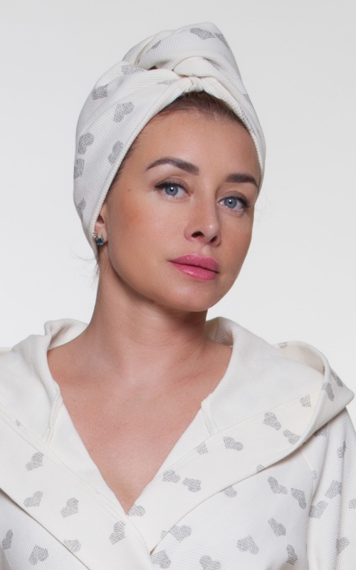 TURBAN OF WAFFLE FABRIC FOR HAIR DRYING ,IVORY COLOUR Magnolica
