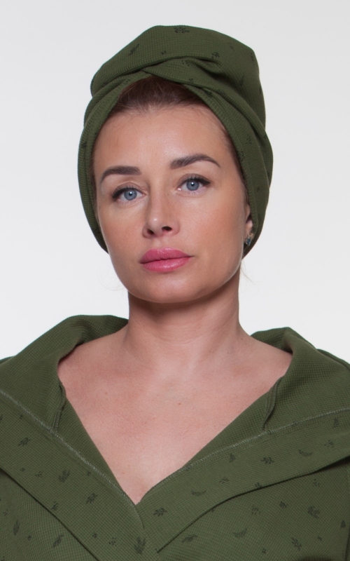 TURBAN OF WAFFLE FABRIC FOR HAIR DRYING IN green COLOUR Magnolica