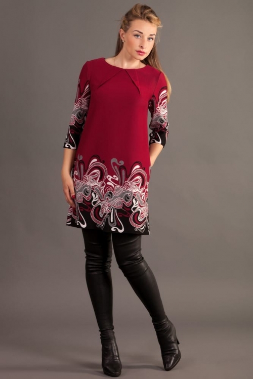Платье-туника повседневное офисное бордового цвета Magnolica