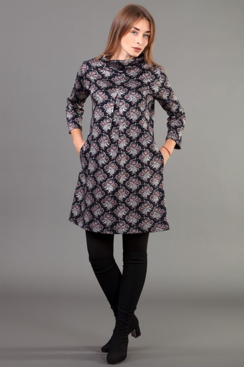Casual Grey Casual Office Nude Dress With Arabesque Pattern Magnolica