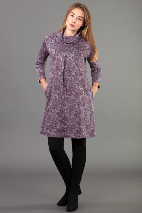 Casual Pink Casual Office Tunic Dress With Paisley Pattern Magnolica
