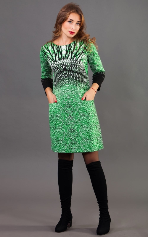 Платье-туника повседневное офисное зеленое Magnolica