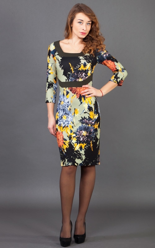 Casual Office Dress With Watercolour Print Magnolica
