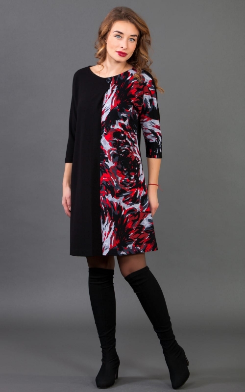 Casual Black Office Dress With A Coloured Sleeve Magnolica