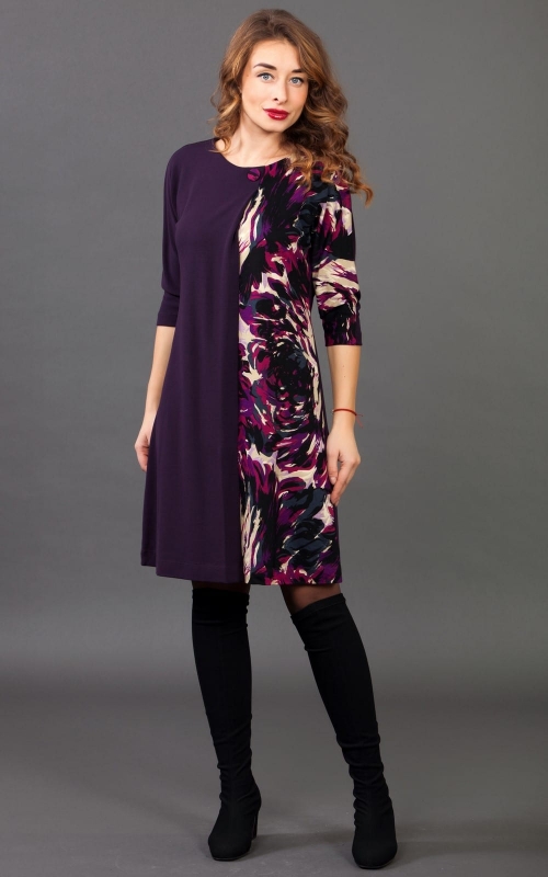 Violet Casual Office Dress With A Coloured Sleeve Magnolica