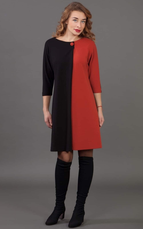 Black Casual Office Dress With A Coloured Sleeve Magnolica