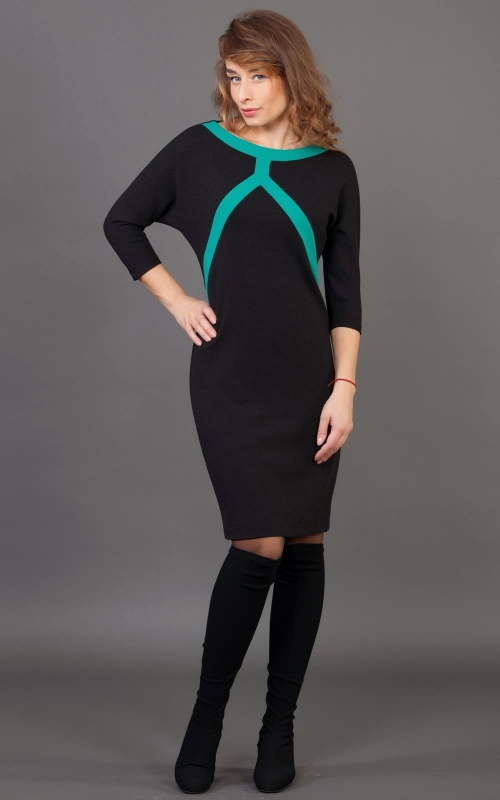 Office Black Cocktail Dress With Coloured Inserts Magnolica
