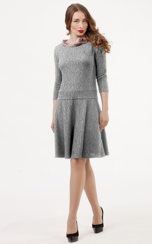 Grey Casual Office Dress With Textured Weave Magnolica