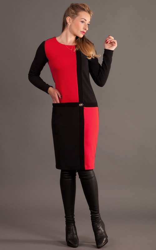 Red Block Coloured Casual Office Dress Magnolica