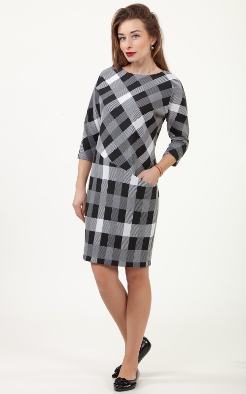 Casual Black Checked Spring-Summer Office Dress Magnolica