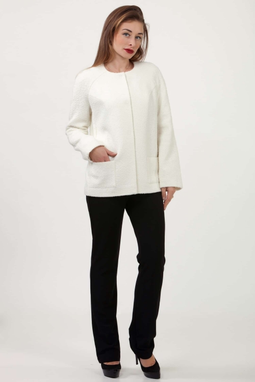 White Woollen Jacket With Textured Weave Magnolica