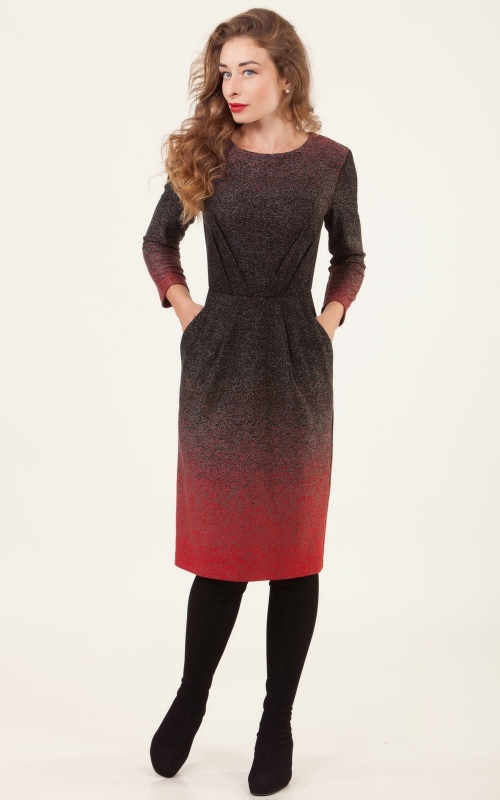 Red Casual Office Dress With Salt And Pepper Pattern Magnolica