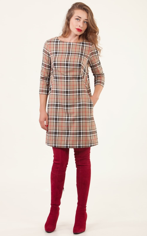 Casual Brown Checked Office Dress Burberry Magnolica