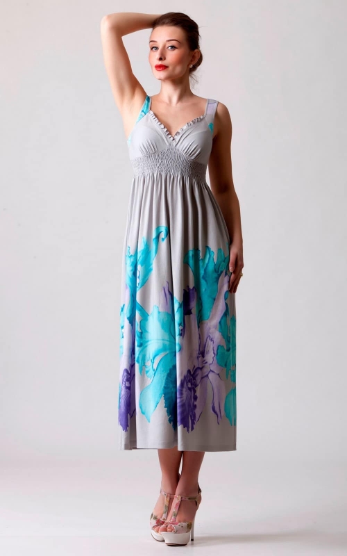 Платье-сарафан летнее повседневное серое с голубым принтом Magnolica