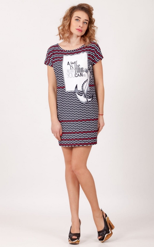 Black And White Patterned Summer-Spring Tunic Dress Magnolica