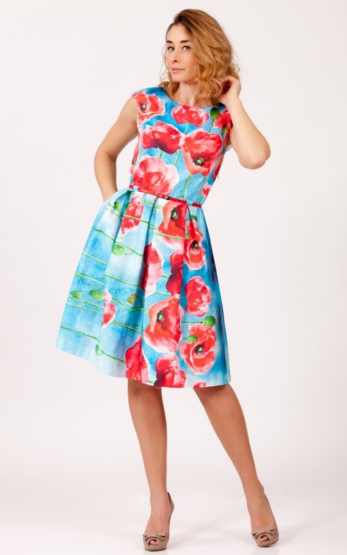 Платье весенне-летнее повседневное небесно-голубое “Маки” Magnolica