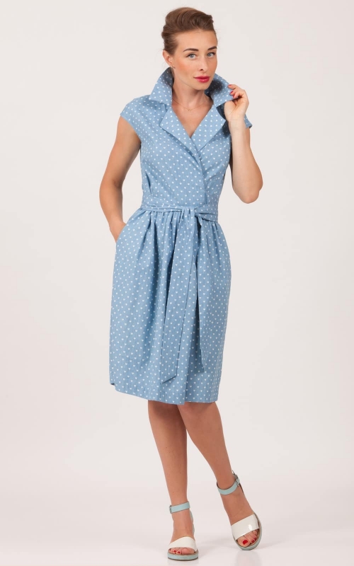 Spring-Summer Casual Blue Casual Dress With White Print Magnolica