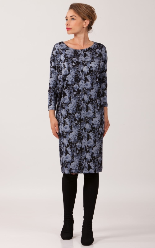 Spring-Summer Casual Blue Dress With Floral Pattern Magnolica