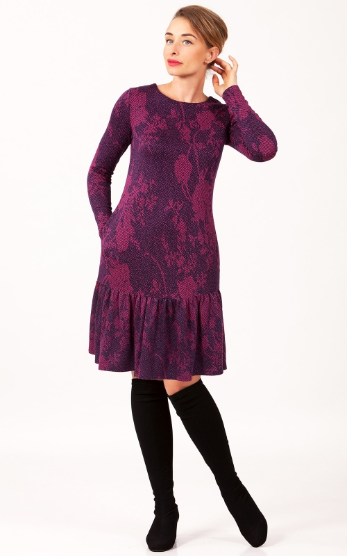 Платье с воланом повседневное пурпурное Magnolica
