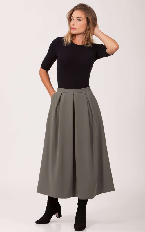 Office Flared Grey Flared Skirt Magnolica