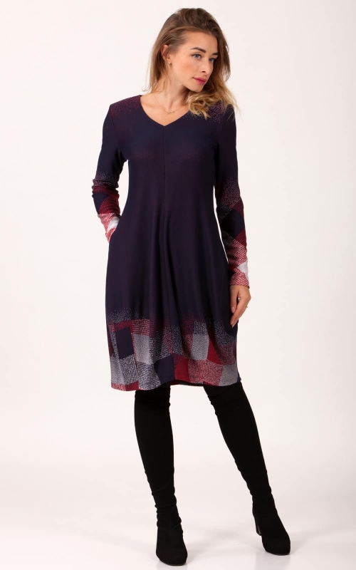 Violet Casual Office Dress With Plaid Print Magnolica