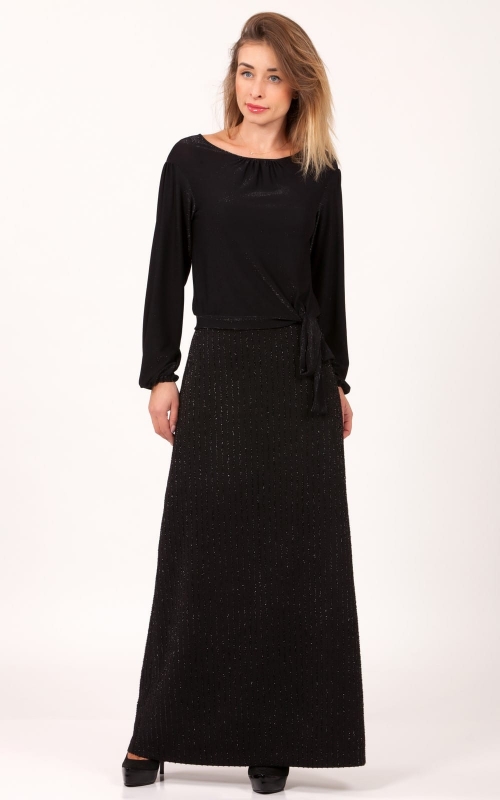 Flared Black Long Skirt Magnolica