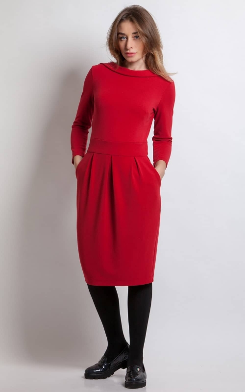 Red Casual Office Dress Magnolica