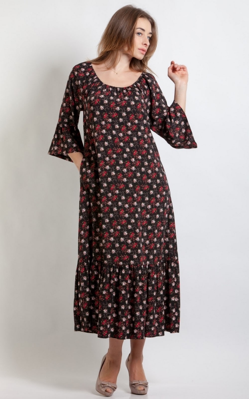 Spring-Summer Casual Brown Pretty Floral Dress Magnolica