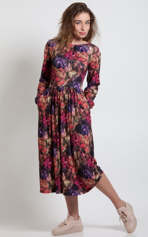 Платье весеннее розовое с цветочным узором Magnolica
