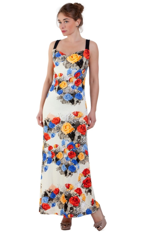 Платье-сарафан весенне-летнее повседневное белое с цветочным принтом Magnolica