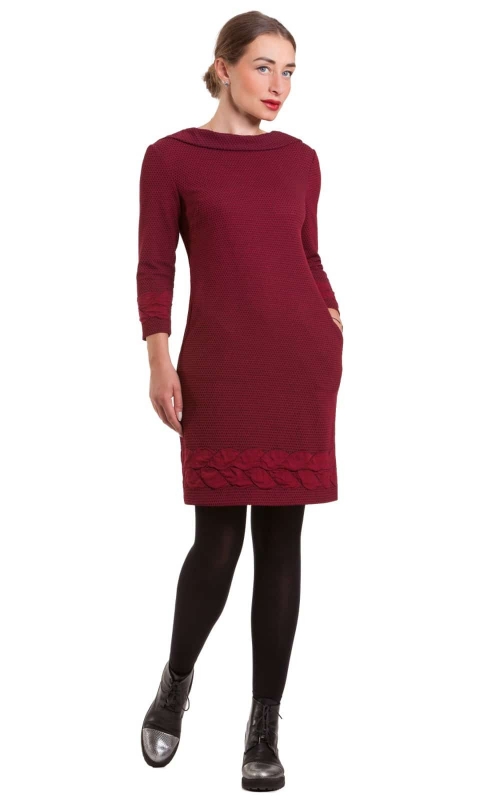 Bordeaux Casual Office Dress With Braids Magnolica