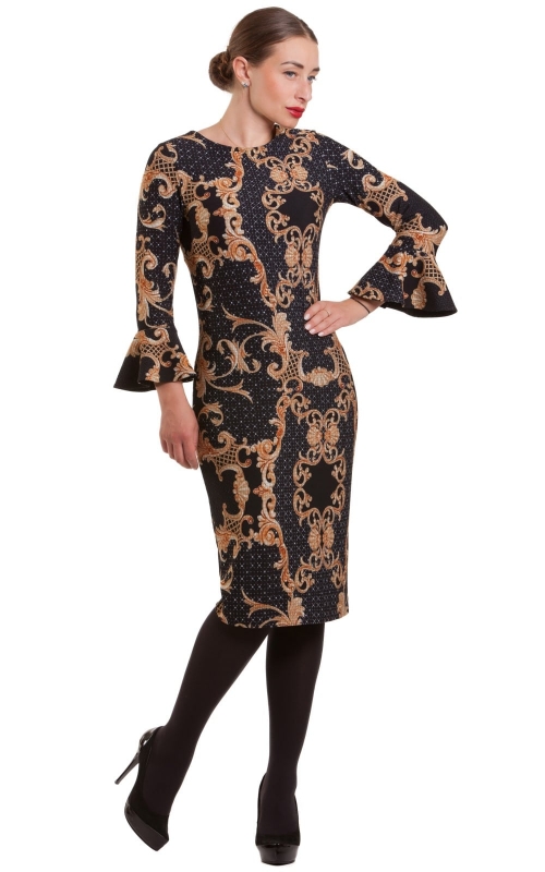 Black Cocktail Evening Dress With Gold Pattern Magnolica
