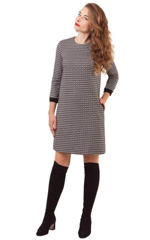 Casual Black Checked Casual Office Tunic Dress Magnolica