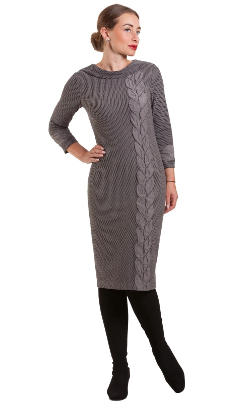 Grey Casual Casual Office Dress With Braids Magnolica