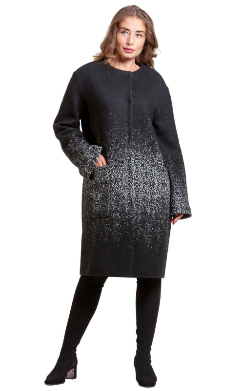Black Wool Coat With Salt And Pepper Pattern Magnolica