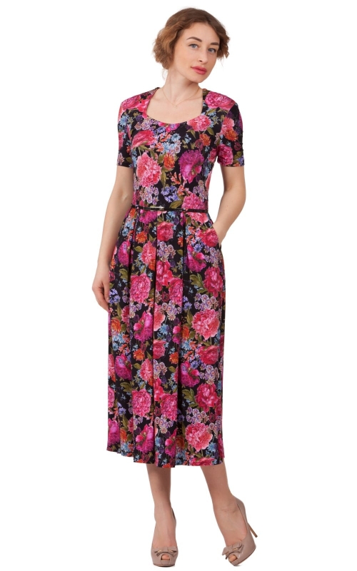 Платье весенне-летнее розовое с цветами Magnolica
