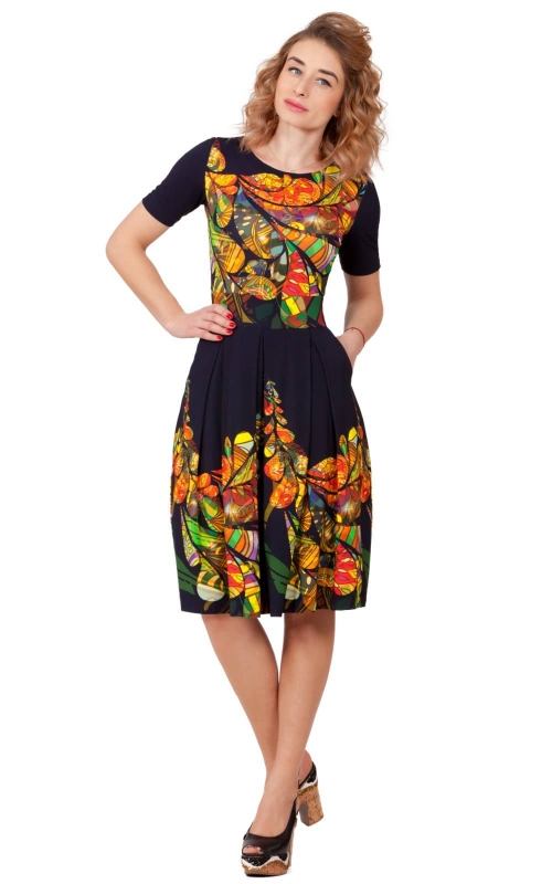 Melna pavasara- vasaras ikdienas kleita ar interesantu printu Magnolica