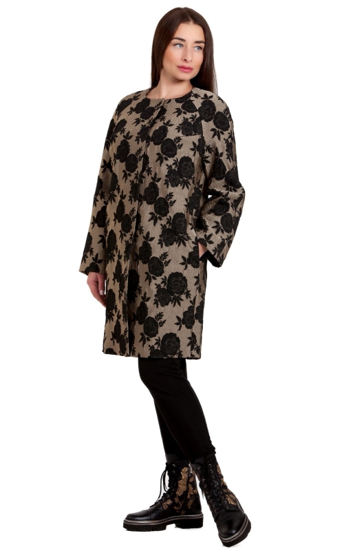 Dusty Brown Summer Coat With Textured Floral Pattern Magnolica