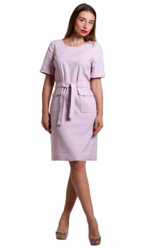Платье весенне-летнее розовое с поясом Magnolica