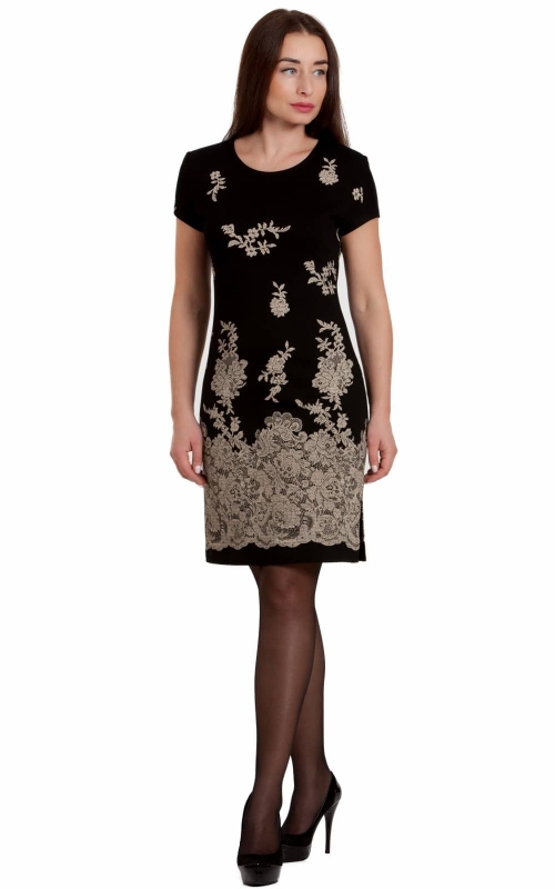Casual Black Office Dress With Fishnet Print Magnolica