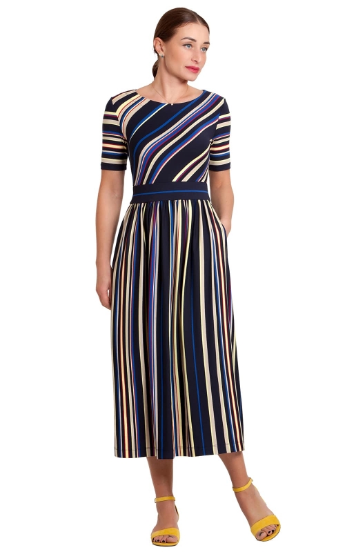 Spring-Summer Dress With Yellow Stripes Magnolica