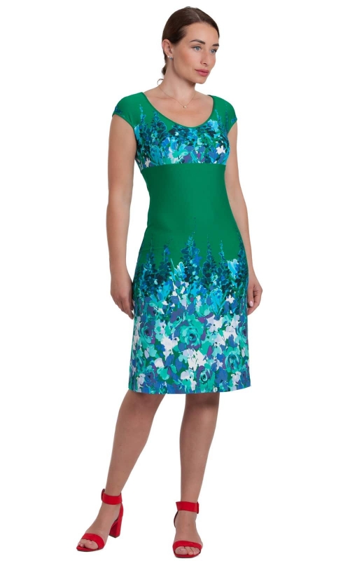Green Casual Spring-Summer Dress With Floral Pattern Magnolica